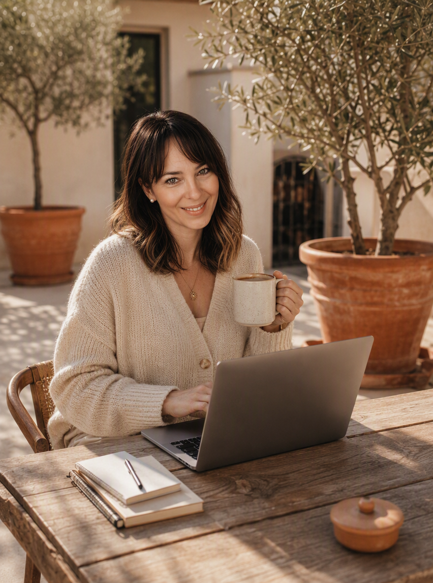 Susa am Laptop im Café